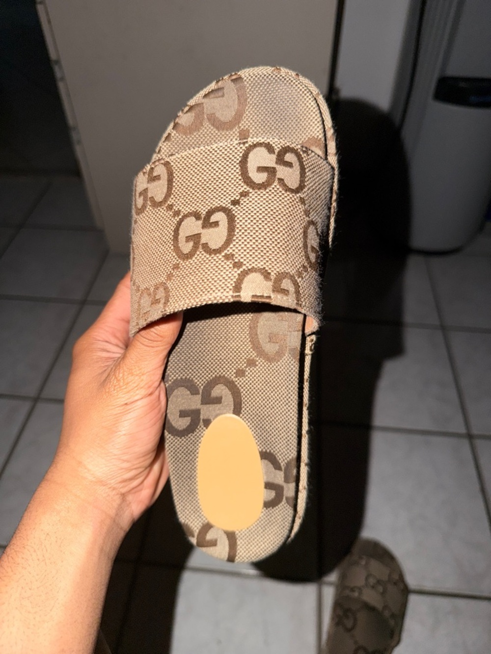 Gucci Beige Brown GG Canvas Slide Sandals